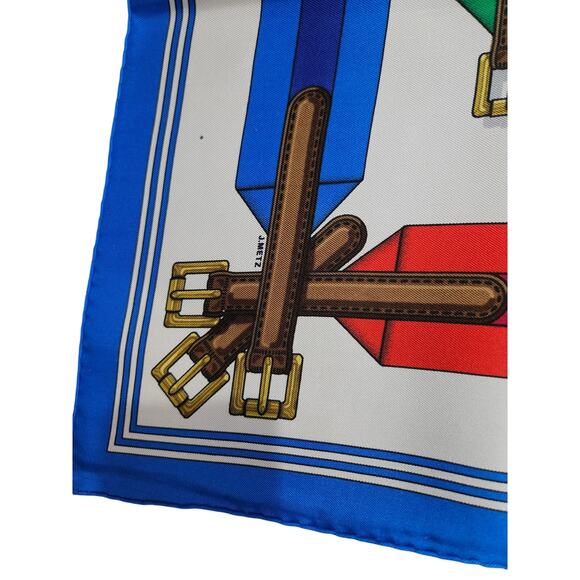 Hermès 1990s Les Sangles J.Metz Silk Scarf Equestrian France 35 in Carre 90 - Picture 7 of 10